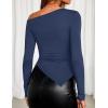 imageZESICA Womens Off The Shoulder Tops 2025 Long Sleeve Y2K Asymmetrical Ruched Fitted Shirts Fall Trendy Going Out TopNavy