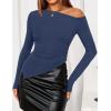 imageZESICA Womens Off The Shoulder Tops 2025 Long Sleeve Y2K Asymmetrical Ruched Fitted Shirts Fall Trendy Going Out TopNavy