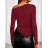imageZESICA Womens Off The Shoulder Tops 2025 Long Sleeve Y2K Asymmetrical Ruched Fitted Shirts Fall Trendy Going Out TopWine