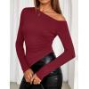 imageZESICA Womens Off The Shoulder Tops 2025 Long Sleeve Y2K Asymmetrical Ruched Fitted Shirts Fall Trendy Going Out TopWine