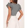 imageZESICA Womens Ruffle Short Sleeve Striped T Shirts Summer Scoop Neck Slim Fitted Causal Basic Tee TopsBlack