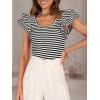 imageZESICA Womens Ruffle Short Sleeve Striped T Shirts Summer Scoop Neck Slim Fitted Causal Basic Tee TopsBlack