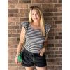 imageZESICA Womens Ruffle Short Sleeve Striped T Shirts Summer Scoop Neck Slim Fitted Causal Basic Tee TopsBlack