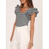 imageZESICA Womens Ruffle Short Sleeve Striped T Shirts Summer Scoop Neck Slim Fitted Causal Basic Tee TopsBlack
