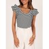 imageZESICA Womens Ruffle Short Sleeve Striped T Shirts Summer Scoop Neck Slim Fitted Causal Basic Tee TopsBlack