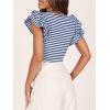 imageZESICA Womens Ruffle Short Sleeve Striped T Shirts Summer Scoop Neck Slim Fitted Causal Basic Tee TopsBlue