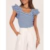 imageZESICA Womens Ruffle Short Sleeve Striped T Shirts Summer Scoop Neck Slim Fitted Causal Basic Tee TopsBlue
