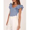 imageZESICA Womens Ruffle Short Sleeve Striped T Shirts Summer Scoop Neck Slim Fitted Causal Basic Tee TopsBlue
