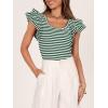 imageZESICA Womens Ruffle Short Sleeve Striped T Shirts Summer Scoop Neck Slim Fitted Causal Basic Tee TopsGreen