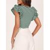 imageZESICA Womens Ruffle Short Sleeve Striped T Shirts Summer Scoop Neck Slim Fitted Causal Basic Tee TopsGreen