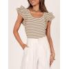 imageZESICA Womens Ruffle Short Sleeve Striped T Shirts Summer Scoop Neck Slim Fitted Causal Basic Tee TopsKhaki