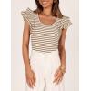 imageZESICA Womens Ruffle Short Sleeve Striped T Shirts Summer Scoop Neck Slim Fitted Causal Basic Tee TopsKhaki