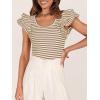 imageZESICA Womens Ruffle Short Sleeve Striped T Shirts Summer Scoop Neck Slim Fitted Causal Basic Tee TopsKhaki