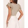 imageZESICA Womens Ruffle Short Sleeve Striped T Shirts Summer Scoop Neck Slim Fitted Causal Basic Tee TopsKhaki
