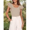 imageZESICA Womens Ruffle Short Sleeve Striped T Shirts Summer Scoop Neck Slim Fitted Causal Basic Tee TopsKhaki