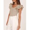 imageZESICA Womens Ruffle Short Sleeve Striped T Shirts Summer Scoop Neck Slim Fitted Causal Basic Tee TopsKhaki