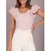 imageZESICA Womens Ruffle Short Sleeve Striped T Shirts Summer Scoop Neck Slim Fitted Causal Basic Tee TopsPink