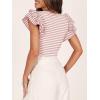 imageZESICA Womens Ruffle Short Sleeve Striped T Shirts Summer Scoop Neck Slim Fitted Causal Basic Tee TopsPink
