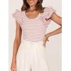 imageZESICA Womens Ruffle Short Sleeve Striped T Shirts Summer Scoop Neck Slim Fitted Causal Basic Tee TopsPink