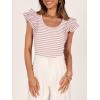 imageZESICA Womens Ruffle Short Sleeve Striped T Shirts Summer Scoop Neck Slim Fitted Causal Basic Tee TopsPink