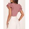 imageZESICA Womens Ruffle Short Sleeve Striped T Shirts Summer Scoop Neck Slim Fitted Causal Basic Tee TopsRed