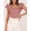 imageZESICA Womens Ruffle Short Sleeve Striped T Shirts Summer Scoop Neck Slim Fitted Causal Basic Tee TopsRed
