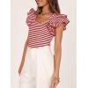 imageZESICA Womens Ruffle Short Sleeve Striped T Shirts Summer Scoop Neck Slim Fitted Causal Basic Tee TopsRed