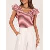 imageZESICA Womens Ruffle Short Sleeve Striped T Shirts Summer Scoop Neck Slim Fitted Causal Basic Tee TopsRed
