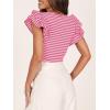 imageZESICA Womens Ruffle Short Sleeve Striped T Shirts Summer Scoop Neck Slim Fitted Causal Basic Tee TopsRose Pink