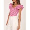 imageZESICA Womens Ruffle Short Sleeve Striped T Shirts Summer Scoop Neck Slim Fitted Causal Basic Tee TopsRose Pink