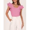 imageZESICA Womens Ruffle Short Sleeve Striped T Shirts Summer Scoop Neck Slim Fitted Causal Basic Tee TopsRose Pink