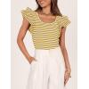 imageZESICA Womens Ruffle Short Sleeve Striped T Shirts Summer Scoop Neck Slim Fitted Causal Basic Tee TopsYellow