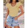 imageZESICA Womens Ruffle Short Sleeve Striped T Shirts Summer Scoop Neck Slim Fitted Causal Basic Tee TopsYellow