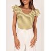 imageZESICA Womens Ruffle Short Sleeve Striped T Shirts Summer Scoop Neck Slim Fitted Causal Basic Tee TopsYellow