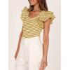 imageZESICA Womens Ruffle Short Sleeve Striped T Shirts Summer Scoop Neck Slim Fitted Causal Basic Tee TopsYellow