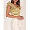 imageZESICA Womens Ruffle Short Sleeve Striped T Shirts Summer Scoop Neck Slim Fitted Causal Basic Tee TopsYellow