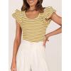 imageZESICA Womens Ruffle Short Sleeve Striped T Shirts Summer Scoop Neck Slim Fitted Causal Basic Tee TopsYellow