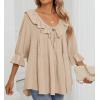 imageZESICA Womens Scoop Neck 34 Length Sleeve Tops 2025 Casual Tie Front Ruffle Tiered Loose Tunic Shirts Blouses Fall OutfitsApricot