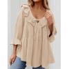 imageZESICA Womens Scoop Neck 34 Length Sleeve Tops 2025 Casual Tie Front Ruffle Tiered Loose Tunic Shirts Blouses Fall OutfitsApricot