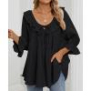 imageZESICA Womens Scoop Neck 34 Length Sleeve Tops 2025 Casual Tie Front Ruffle Tiered Loose Tunic Shirts Blouses Fall OutfitsBlack