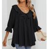 imageZESICA Womens Scoop Neck 34 Length Sleeve Tops 2025 Casual Tie Front Ruffle Tiered Loose Tunic Shirts Blouses Fall OutfitsBlack