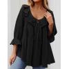 imageZESICA Womens Scoop Neck 34 Length Sleeve Tops 2025 Casual Tie Front Ruffle Tiered Loose Tunic Shirts Blouses Fall OutfitsBlack