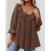 imageZESICA Womens Scoop Neck 34 Length Sleeve Tops 2025 Casual Tie Front Ruffle Tiered Loose Tunic Shirts Blouses Fall OutfitsBrown