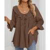 imageZESICA Womens Scoop Neck 34 Length Sleeve Tops 2025 Casual Tie Front Ruffle Tiered Loose Tunic Shirts Blouses Fall OutfitsBrown