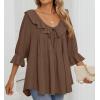 imageZESICA Womens Scoop Neck 34 Length Sleeve Tops 2025 Casual Tie Front Ruffle Tiered Loose Tunic Shirts Blouses Fall OutfitsBrown