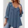 imageZESICA Womens Scoop Neck 34 Length Sleeve Tops 2025 Casual Tie Front Ruffle Tiered Loose Tunic Shirts Blouses Fall OutfitsDusty Blue