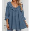 imageZESICA Womens Scoop Neck 34 Length Sleeve Tops 2025 Casual Tie Front Ruffle Tiered Loose Tunic Shirts Blouses Fall OutfitsDusty Blue