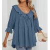 imageZESICA Womens Scoop Neck 34 Length Sleeve Tops 2025 Casual Tie Front Ruffle Tiered Loose Tunic Shirts Blouses Fall OutfitsDusty Blue