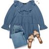 imageZESICA Womens Scoop Neck 34 Length Sleeve Tops 2025 Casual Tie Front Ruffle Tiered Loose Tunic Shirts Blouses Fall OutfitsDusty Blue