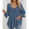 imageZESICA Womens Scoop Neck 34 Length Sleeve Tops 2025 Casual Tie Front Ruffle Tiered Loose Tunic Shirts Blouses Fall OutfitsDusty Blue